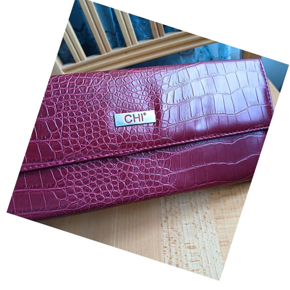 Long Clutch Maroon CHI Faux Leather Croc Texture No Strap Great Condition